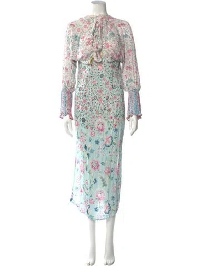 Pre-owned Hemant & Nandita Floral Print Knee-length Dress In Blue
