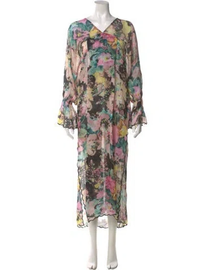 Pre-owned Hemant & Nandita Floral Print Long Dress In Black