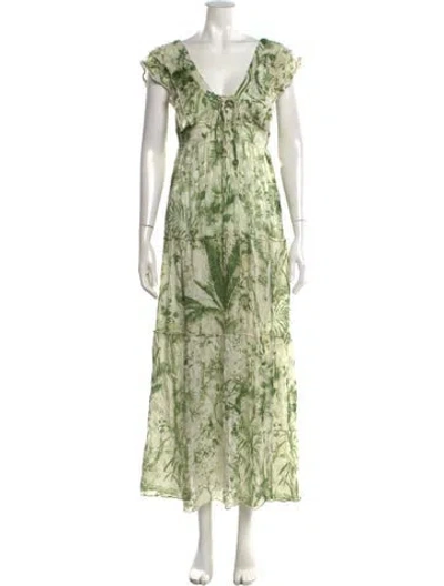 Pre-owned Hemant & Nandita Floral Print Long Dress In Green