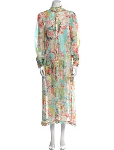 Pre-owned Hemant & Nandita Floral Print Long Dress In Neutral