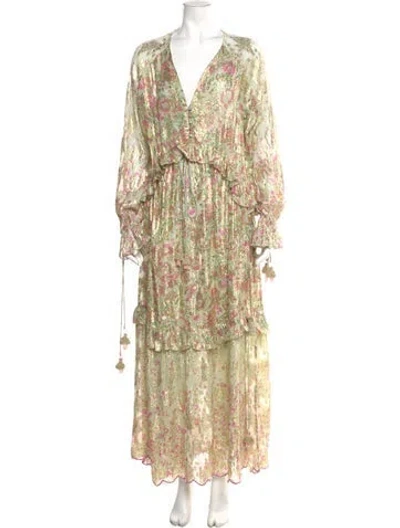 Pre-owned Hemant & Nandita Floral Print Long Dress In Neutral