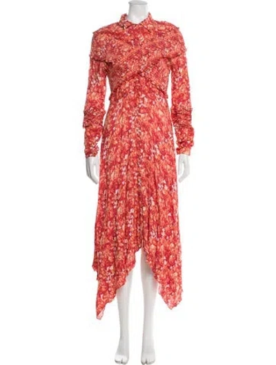 Pre-owned Hemant & Nandita Floral Print Long Dress In Orange