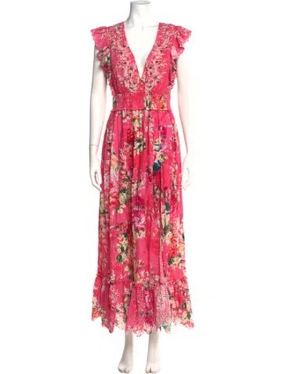Pre-owned Hemant & Nandita Floral Print Long Dress In Pink
