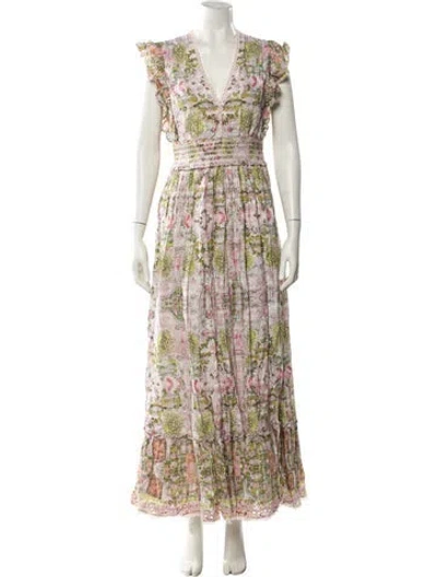 Pre-owned Hemant & Nandita Floral Print Long Dress In Pink
