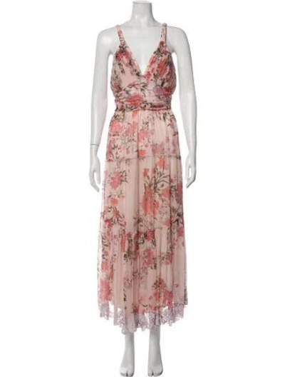 Pre-owned Hemant & Nandita Floral Print Long Dress In Pink