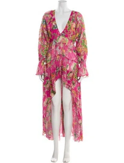 Pre-owned Hemant & Nandita Floral Print Long Dress In Pink