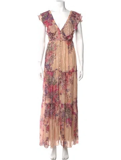 Pre-owned Hemant & Nandita Floral Print Long Dress In Pink