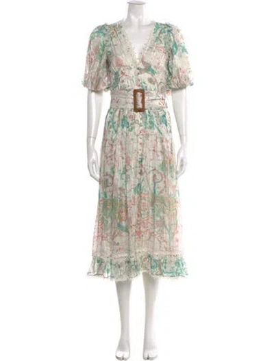Pre-owned Hemant & Nandita Floral Print Long Dress In Pink
