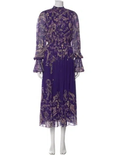 Pre-owned Hemant & Nandita Floral Print Long Dress In Purple
