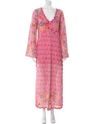 Pre-owned Hemant & Nandita Floral Print Long Dress W/ Tags In Pink