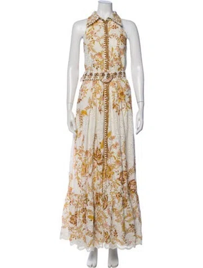 Pre-owned Hemant & Nandita Floral Print Long Dress W/ Tags In White