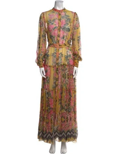 Pre-owned Hemant & Nandita Floral Print Long Dress In Yellow