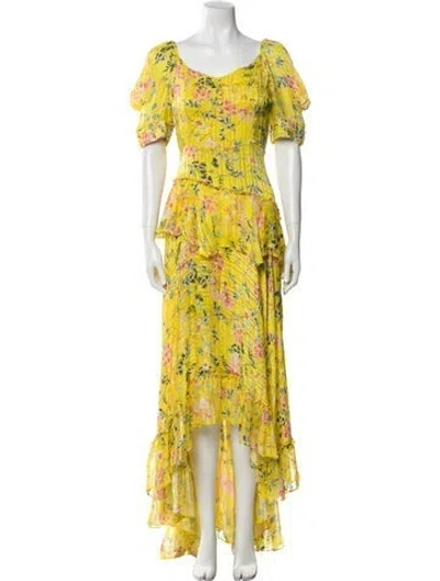 Pre-owned Hemant & Nandita Floral Print Long Dress In Yellow