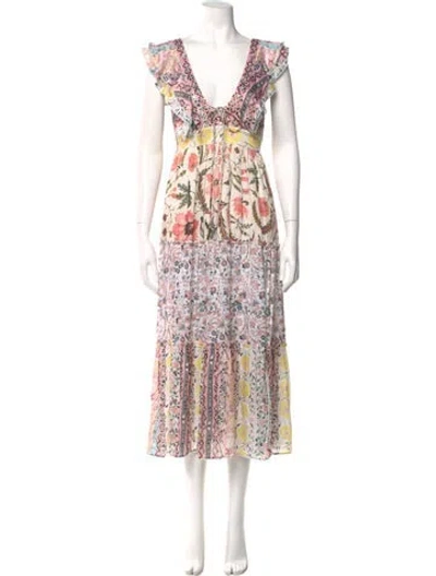 Pre-owned Hemant & Nandita Floral Print Midi Length Dress In Neutral