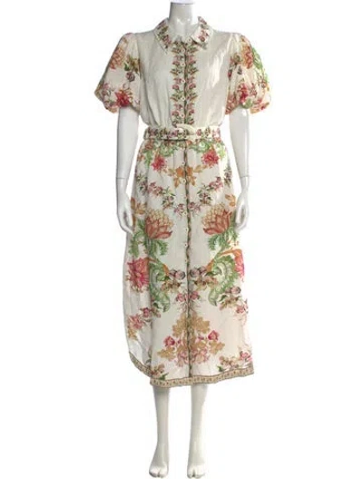 Pre-owned Hemant & Nandita Floral Print Midi Length Dress In Neutral
