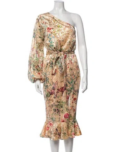 Pre-owned Hemant & Nandita Floral Print Midi Length Dress In Neutral