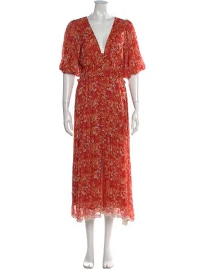Pre-owned Hemant & Nandita Floral Print Midi Length Dress In Orange