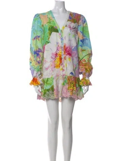 Pre-owned Hemant & Nandita Floral Print Mini Dress In Blue