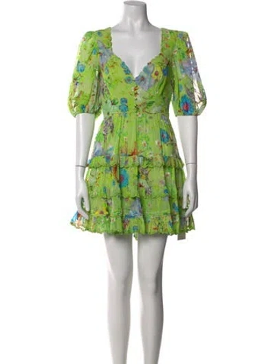 Pre-owned Hemant & Nandita Floral Print Mini Dress In Green