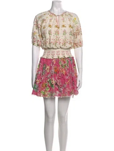 Pre-owned Hemant & Nandita Floral Print Mini Dress In Neutral