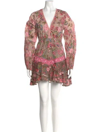 Pre-owned Hemant & Nandita Floral Print Mini Dress In Pink