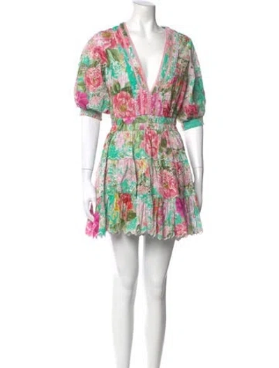 Pre-owned Hemant & Nandita Floral Print Mini Dress W/ Tags In Green
