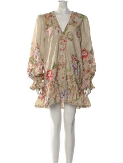 Pre-owned Hemant & Nandita Floral Print Mini Dress W/ Tags In Neutral