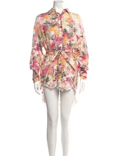 Pre-owned Hemant & Nandita Floral Print Mini Dress In White