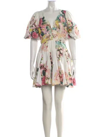 Pre-owned Hemant & Nandita Floral Print Mini Dress In White