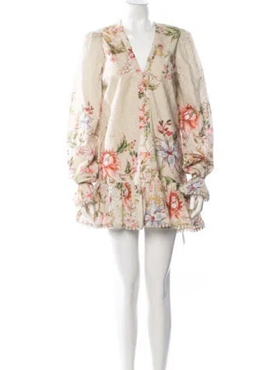 Pre-owned Hemant & Nandita Floral Print Mini Dress In White