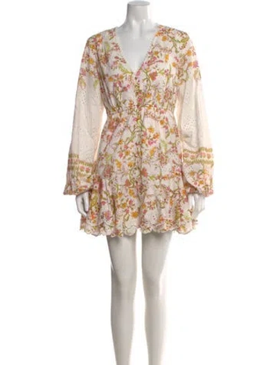 Pre-owned Hemant & Nandita Floral Print Mini Dress In White