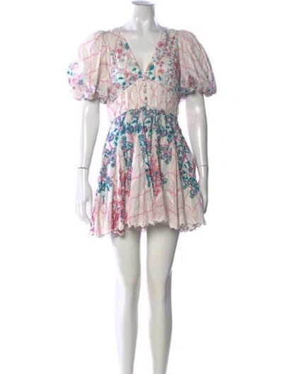 Pre-owned Hemant & Nandita Floral Print Mini Dress In White