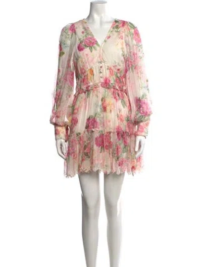 Pre-owned Hemant & Nandita Floral Print Mini Dress In White