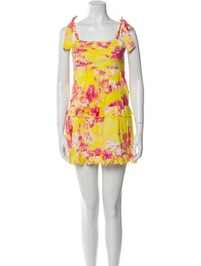 Pre-owned Hemant & Nandita Floral Print Mini Dress In Yellow