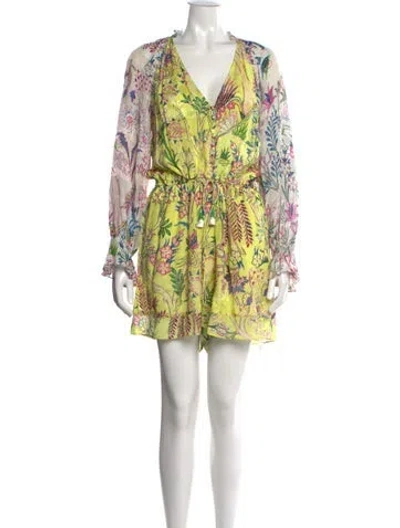 Pre-owned Hemant & Nandita Floral Print V-neck Jumpsuit In Green