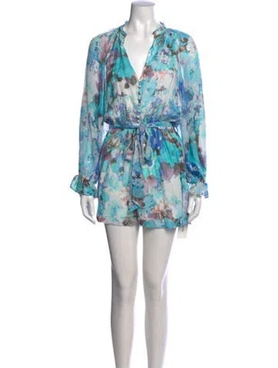 Pre-owned Hemant & Nandita Floral Print V-neck Romper In Blue