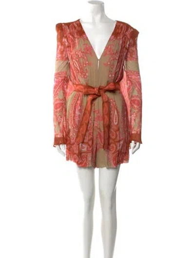 Pre-owned Hemant & Nandita Floral Print V-neck Romper In Orange