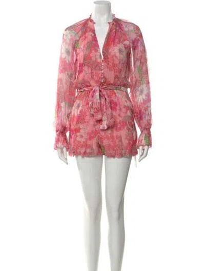 Pre-owned Hemant & Nandita Floral Print V-neck Romper In Pink