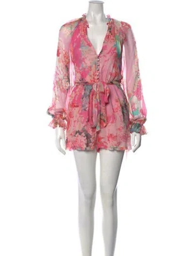 Pre-owned Hemant & Nandita Floral Print V-neck Romper In Pink