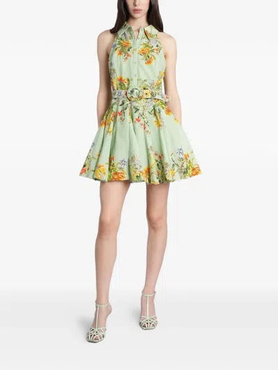 Hemant & Nandita Floral-print Belted Mini Dress In Green
