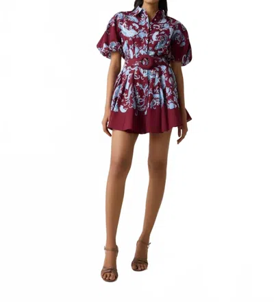 Hemant & Nandita Hiba Collared Mini Dress In Merlot Paisley In Red