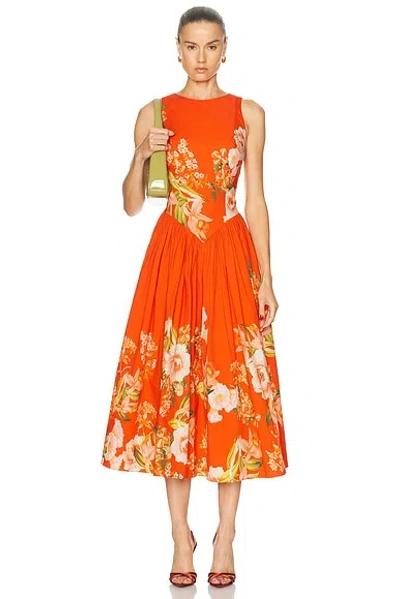 Hemant & Nandita Hibi Boat Neck Midi Dress In Orange