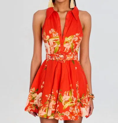 Hemant & Nandita Halter Neck Mini Dress In Orange In Red