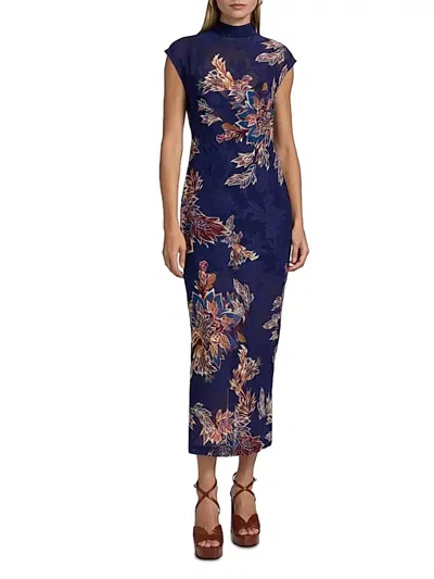 Hemant & Nandita High Neck Midi Dress In Midnight Blue