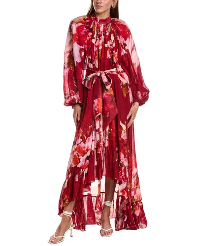 Hemant & Nandita High-low Long Dress In Burgundy