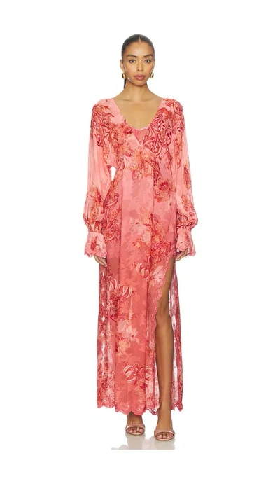 Hemant & Nandita Kaftan Maxi Dress With Printed Slip In Pink