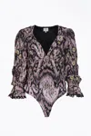Hemant & Nandita Kari Printed Georgette Bodysuit In Black In Multi