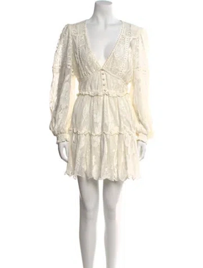 Pre-owned Hemant & Nandita Lace Pattern Mini Dress In Neutral