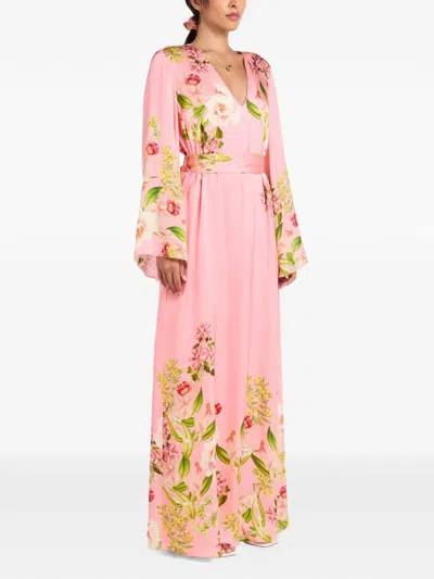 Hemant & Nandita Lena Floral-print V-neck Maxi Dress In Pink