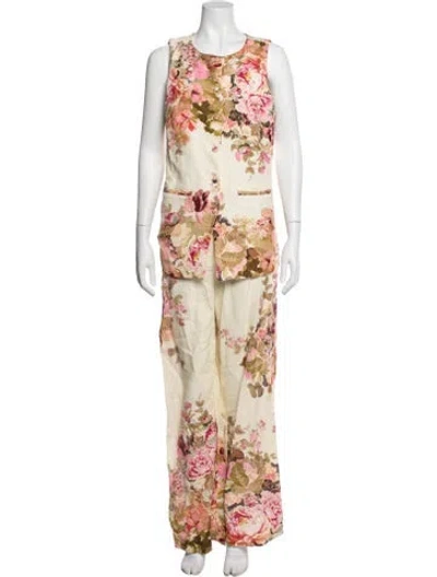 Pre-owned Hemant & Nandita Linen Floral Print Pant Set In Multi